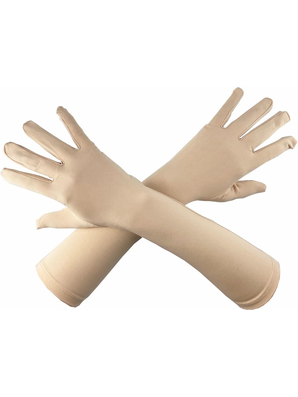 Unisex Beige Polyester Elbow Length 20s Stretchy Party Cosplay Costume Gloves